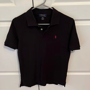 Black short sleeve polo shirt. Slightly used with no signs of wear. Youth XL.